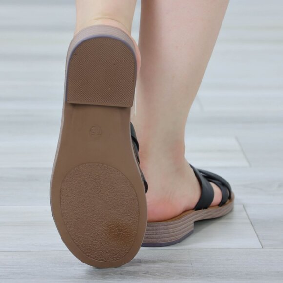 Black Flat Slip On Sliders Sandal Strappy Trendy Comfort Lightweight - Picture 8 of 11